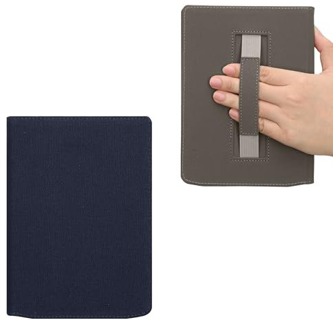 kwmobile Coque Compatible avec Pocketbook InkPad 4 / Color 3 / Color 2 Coque - Étui à Rabat Magnétique pour Liseuse eReader en Toile avec Sangle - Bleu foncé