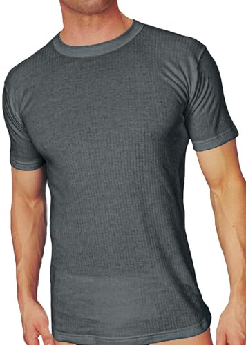 A2Z Mens Ribbed Thermal Short Sleeve Crew Neck Base Layer Shirt Sizes M-XXL | Soft Ribbed Cotton Blend Thermal Top for Warm Breathable Winter Base Layers