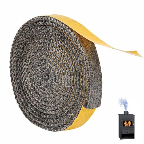 Flat Fire Rope for Wood Burning Stove, 2m Self Adhesive Black Glass Seal Stove Liner Fire Ropefor, Chimney, Fireplaces, Oven Door, Heat Resistant Sealant Strip (3mm x 18mm x 2m)