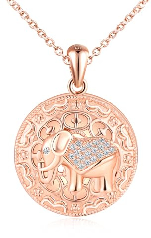 Elephant Locket Necklace for Women That Hold Picture:925 Sterling Silver Zircon Photo Pendant Necklaces-Hypoallergenic Locket Necklace with Picture-Personalised Jewelry Lockets Gifts for Her Rose Gold