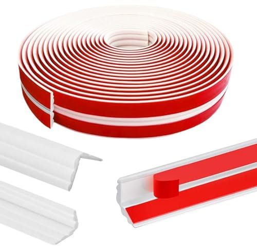LOMUG Selbstklebend Kantenschutz Leisten, Flexible Weichsockelleiste Selbstklebende Abschlussleiste aus PVC, Flexible Knickleiste für Türen Fenster Wände Tischkante Küche Badezimmer, 3 m x 40 mm(Weiß)