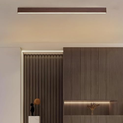 Acryl LED Holzmaserung Farbe Deckenleuchte Moderne Minimalistische lineare Deckenleuchten 3 Farbtemperatur 3000K/4000K/6000K Deckenlampe Langem Streifen Esszimmer (Dunkle Holzfarbe Neutrales,100cm)