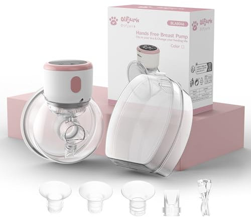 Wearable Breast Pump, Olfjurk Wearable Breastfeeding Pump with Touchscreen LCD Display 4 Modes & 6 Levels, Includes Insert Size:17mm,19mm,21mm (One Pack)