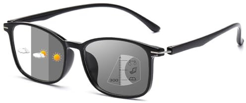 Lanomi Gleitsichtbrille Herren Damen Selbsttönende Gleitsicht Lesebrille Rechteck Progressive Multifokal Brille Photochrome Lesesonnenbrille mit UV400 Schutz Schwarz Gleitsichtbrillen 1.5