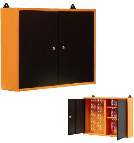 METALLMOBELL - Armoire de Rangement pour Le Garage | 80x60x20cm, avec Étagères en Métal, Panneau d'outils et Serrure | Armoire Metallique, Meubles de Bureau, Meuble Rangement Bureau MB02N