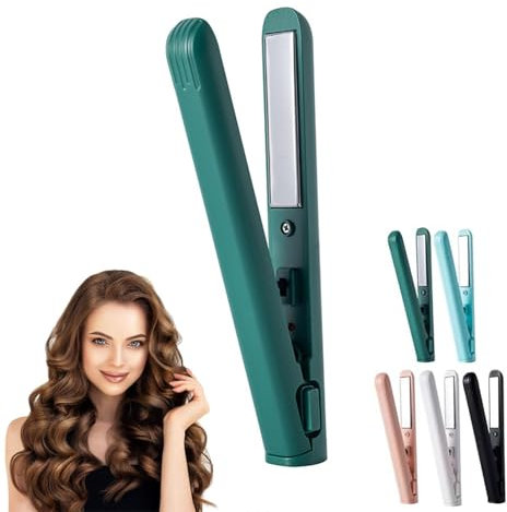 Mini fer à boucler portatif Lisseur de cheveux à double usage, Mini Boucleur, Mini à Friser portable de voyage Avec 1× câble USB, Pour Cheveux Courts Et Tous Types De Cheveux (Vert)