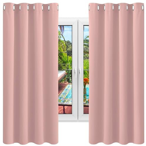 NINGBAI Vorhang Grau Blickdicht Übergardinen 250 x 70 cm Gardine Schlafzimmer Ösen Thermo mit Ösen Verdunklungsvorhang Ösenschal für Jedes Fenster, Rosa