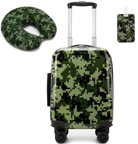 HTgroce 2tlg Kinderkoffer Set, Kinder Reisekoffer mit Nackenkissen & Kofferanhänger, Kinder Koffer Trolley Hartschalenkoffer für Jungen
