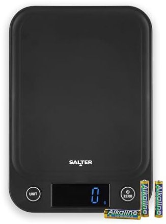 Salter Toronto Digital Kitchen Scale – Electronic Food Weighing Scales for Liquids and Fluids, Easy Read Backlit Display, Tare/Zero Function, Slim Compact Design, 5KG, Black