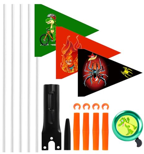 3 Stück Fahrradklingel Kinder Sicherheitswimpel, Bunt Fahrradwimpel,Reflektierend Fahrradfahne für Kinderfahrrad Zubehör Mädchen,Sicherheitswimpel mit Befestigungswinkel