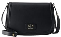 Armani Exchange Women's Tory, Flap button closure, Gold logo, MESSENGER BAG, Black, One size
