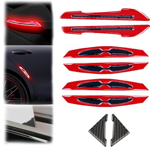 Car Door Edge Protector, Red Rearview Mirror Reflective Warning Stickers | 8PCS Carbon Fiber Car Door Corner Protector Anti-collision Sticker Anti-Collision Auto Front Door Self-Adhesive