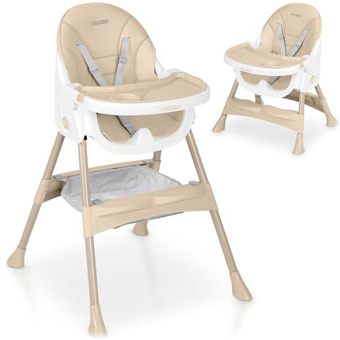 Ricokids Hochstuhl Baby Kinderhochstuhl - Ab 6 Monaten - Essstuhl - Höhenverstellbar - Abnehmbarer Essbrett - Sicherheitsgurt - Beige