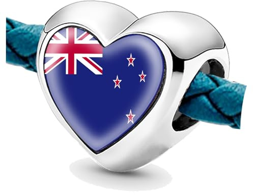 Jycycem Neuseeland Flagge Perlen für Armbänder Silber DIY Charms für Frauen Charme Perle Schmuck Geschenke Ideen Geschenk für Mädchen, Herz Perlen Schmuckherstellung Anhänger