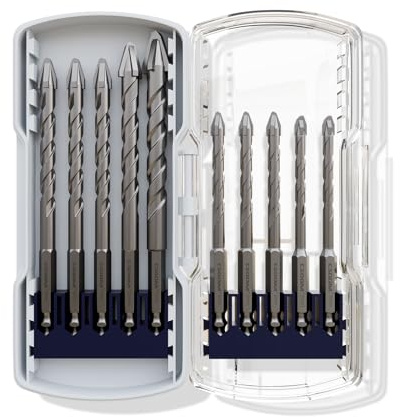 CSOOM 10PCS Kreuz Exzentrisches Bohrbohr Set, Sechseck-Griff-Fliesen-Bohrsatz, professionelle Mauerwerk-Bohrsatz, geeignet für Ziegel/Marmor/Granit/Kunststoff/Zement/Holz/Fliesen usw