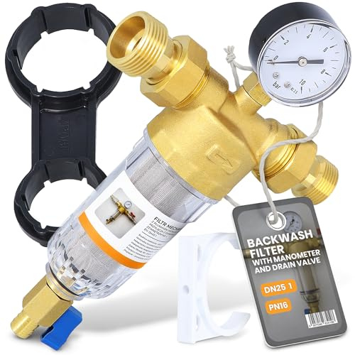 Instalguru Filtro Autopulente Acqua 1 DN25 Pressione Manometro Filtrazione Fina Scarico Sedimenti Riciclabile Acqua Pozzo Domestico Industriale