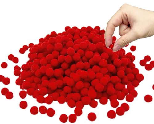 SAIIURV 500 Stück Filzkugeln Pompons zum Basteln 8mm Pompon Plüsch Bälle Mini Klein Pom Poms Bastel Zubehör Plüschbälle Handgefertigte Dekorationen für Kreative Handwerk Lustige (Rot)