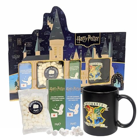 Harry Potter Hot Chocolate Gift Set - Hogwarts Castle Gifts of 2 x 56g Colour Changing Chocolate Drinks, Ceramic Mug & Marshmallows. Hary Potter Gifts for Stocking Filles, Kids Christmas Gifts