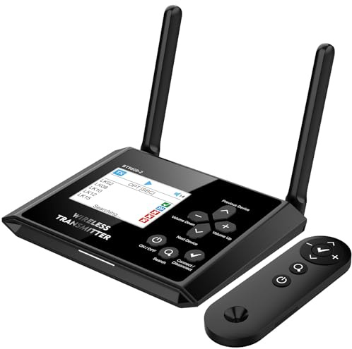 2B2C Bluetooth Transmitter for TV, Wireless Audio Adapter with aptX LL/HD, Screen Display, HDMI/AUX/RCA/Optical Inputs/Outputs, Dual Link for TV, PC, Bluetooth Speakers, Headphones with Remote Control