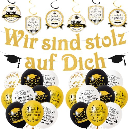 Tasoraor Graduation Deko Girlande Ballons - Abschluss Dekoration Wirsand Stolz auf Dich Banner und Luftballons, Hängende Swirls für Abi Bachelor Prüfung Bestanden Abschlussfeier