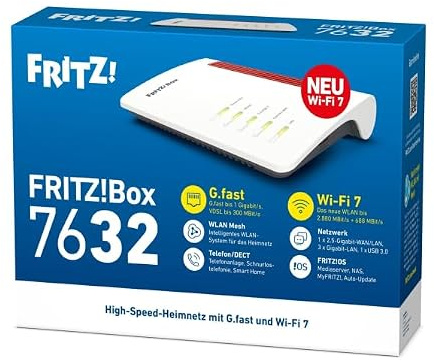 AVM FRITZ!Box 7632 G.fast Wi-Fi 7 Router - 1 GBit/s, 2.5 GbE, DECT-Basis, Wei? (20003167)