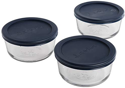 Anchor Hocking Classic Glass Food Storage Containers with Lids, Blue, 2 Cup (Set of 3)