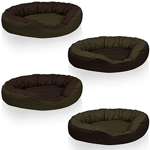 BedDog® Hundebett Sunny 4in1, großes Hundekörbchen aus Cordura, waschbares Hundebett mit Rand, Hundekissen oval-rund, für drinnen und draußen, XXXL, Mystic, grün-braun