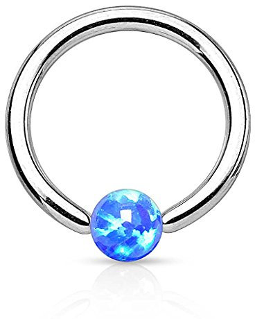 Piercingfaktor Piercing Klemmring Ring mit Opal Klemm Kugel Septum Nasen Lippen Helix Ohr Nasenpiercing Ohrpiercing Tragus Intimpiercing Lippenband Silber Blau 1,2 x 8mm