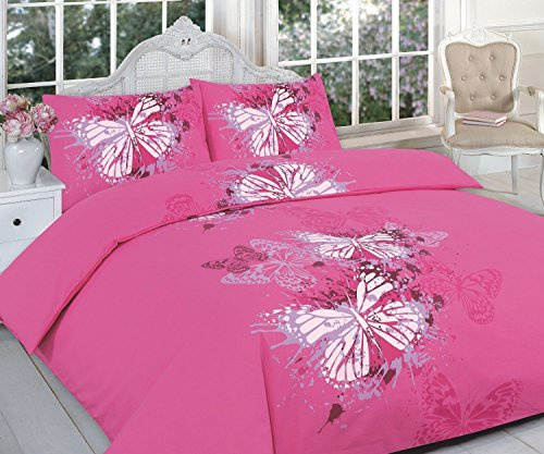 Artistic Fashionista Limited Luxury & Modern BUTTERFLY Duvet/Quilt Cover & Pillowcases Bedding Set - Printed Range (King, Pink)