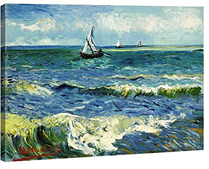 Wieco Art - Large Seascape at Saintes Maries by Vincent Van Gogh Oil Paintings Reproduction Giclee Canvas Prints Ocean Sea Pictures on Canvas Wall Art for Living Room Home Office Decorations