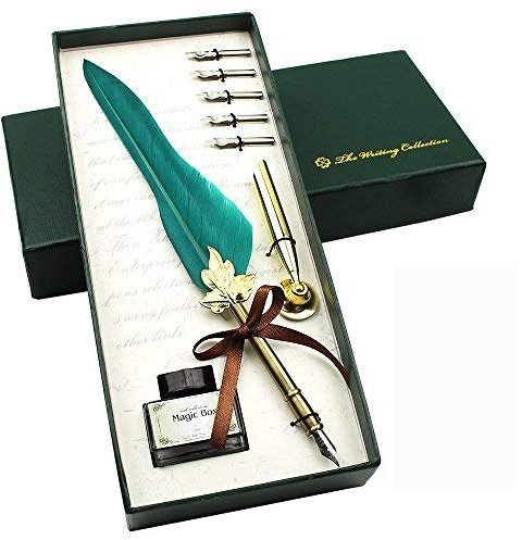 Feder-und-Tinte-Set für Harry-Potter-Fans, Antik-Feder-Kalligraphiestift, Geschenkset für Kinder, Freund, Geburtstag grün