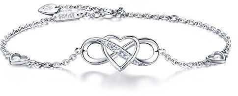 925 Sterling Silber Unendlichkeit Armband - Billie Bijoux Liebe für immer Unendlichkeit Herz Weißes Gold überzogen Diamant verstellbare Armband beste Geschenk für Frauen Mädchen