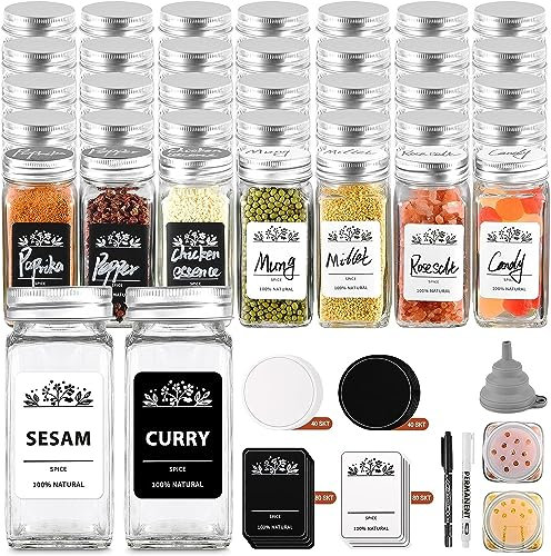 FNLLC Gewürzgläser Eckig mit Streueinsatz 35er Set,Gewürzdosen 120ml Gewürz Organizer - Gewürzstreuer Set - Gewürzbehälter Glas für Gewürzregal mit Gewürzglas Etiketten - Spice Jars