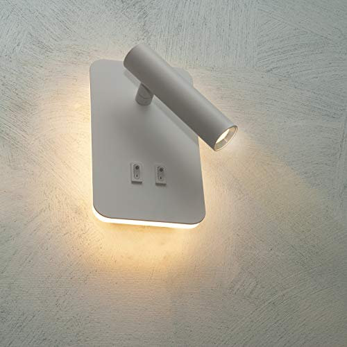 Lámpara LED con aplique de pared, 6 W, luz doble para mesilla o lectura en la cama, 2 en 1