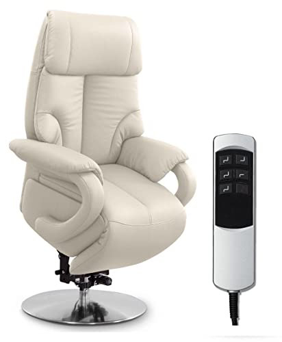 CAVADORE Ledersessel Istanbul / Fernsehsessel mit Aufstehhilfe, elektrisch verstellbarer Relaxfunktion / 2 E-Motoren / 80 x 115 x 79 / Echtleder: Weiß