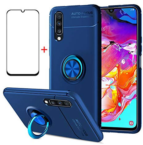AKABEILA Schutzhülle aus Hartglas für Samsung Galaxy A70, kompatibel mit Samsung Galaxy A70, Hartglas, stoßfest, [magnetische KFZ-Halterung], Blau