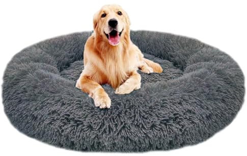 Großer Teppich für Hunde, flauschig, XXL-Kissen, orthopädisch, Katzenbett, Anti-Stress, XL, rund, beruhigendes Kissen, Korb für Hunde, mittlere Größe, XXXL Donut (Dunkelgrau, 120 cm)