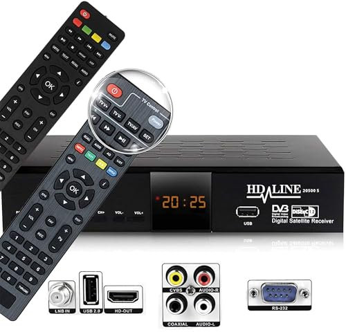 hd-line 20500 S Digitaler Satelliten HD Receiver (DVB-S/DVB-S2, HDMI, AV, 2X USB 2.0, Full HD 1080p, Digital Audio Out) [Vorprogrammiert für Astra, Hotbird und Türksat] Intelligente Fernbedienung