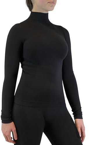FarmaMed Ecodrytech Damen Langarm T-Shirt, Arbeit, Sport, Entspannung, Fitness, Seamless, Anregung Mikrozirkulation, Antibakteriell, 100% Italien, Farbe Schwarz, Größe M-L
