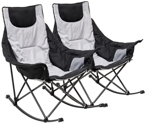 SUNNYFEEL Camping Rocking Chair, Luxury Padded Recliner, Oversized Folding Lawn Chair with Pocket, 300 LBS Heavy Duty for Outdoor/Picnic/Lounge/Patio, Portable Camp Rocker Chair