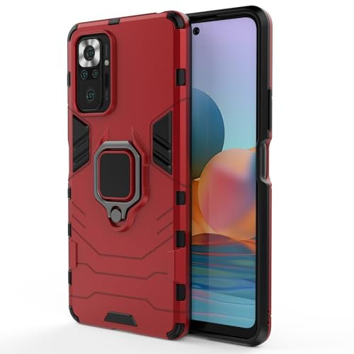 Max Power Digital Coque pour Xiaomi Redmi Note 10 Pro Housse Antichoc avec Anneau Rotatif Aimant Etui Magnétique Rigide Dure Armure Bague Support Armure Renforcée (Xiaomi Redmi Note 10 Pro, Rouge)