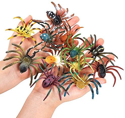 JOKFEICE Spinne Spielzeug 12 Stück realistische Spinnenfiguren Bunte Tarantel Figuren für Halloween Dekor, frühes pädagogisches Spielzeug, Geburtstagsparty, Kuchenaufsatz für Kinder