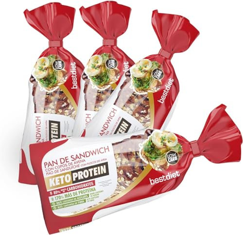 Keto Protein Bestdiet - Pan de sandwich proteico | Keto, Saciante, Rico en Fibra y Proteínas, Congelable, apto para dietas Keto e Hipocalóricas, Pack de 4 barras de 365 gramos