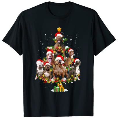 Pit Bull Weihnachtsbaum-Mütze, Weihnachtsmann-Mütze, Weihnachtslichter, Hunde-Liebhaber T-Shirt
