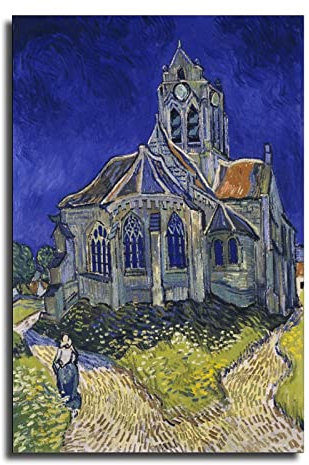 Vincent Van Gogh Prints The Church at Auvers Poster Dekorative Malerei Leinwand Wandkunst Wohnzimmer Poster Schlafzimmer Gemälde 30 x 45 cm