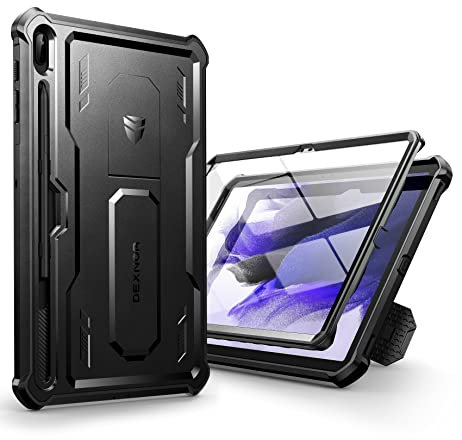 Dexnor for Samsung Galaxy Tab S7+ Plus/S8+ Plus Case, [Built in Screen Protector and Kickstand] Heavy Duty Military Grade Protection Shockproof Protective Cover - Black