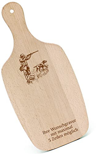 Schneidebrett Frühstücksbrettchen Gravur personalisiert - Jäger - mit Griff 330x150 Holzbrett Holz Küche Schneidbrett