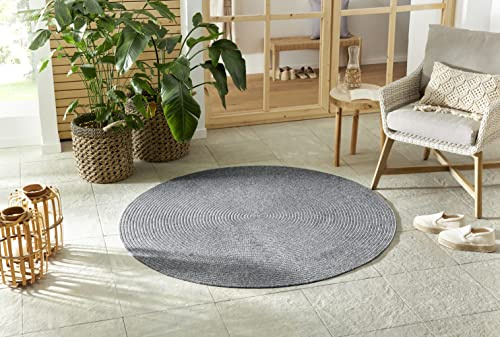Northrugs Trenzado In- & Outdoor Teppich Rund Wetterfest – Pflegeleicht Handmade-Look für Innen und Außen Gewebter Outdoorteppich Läufer für Balkon, Terrasse, Wohnzimmer, Garten – Hellgrau, ø 150