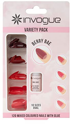 Invogue Berry Bae Oval Nails - Variety Pack (120 Pieces)