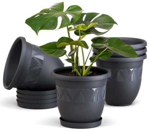 Plastard Blumentopf 5er Set Ø15 cm mit Untersetzer Anthrazit – Pflanzkübel | Witterungs- UV- & frostbeständig, inkl. 12 cm Untersetzer, ideal für Garten, Balkon & Innenbereiche, Deko Pflanztopf 1 Liter